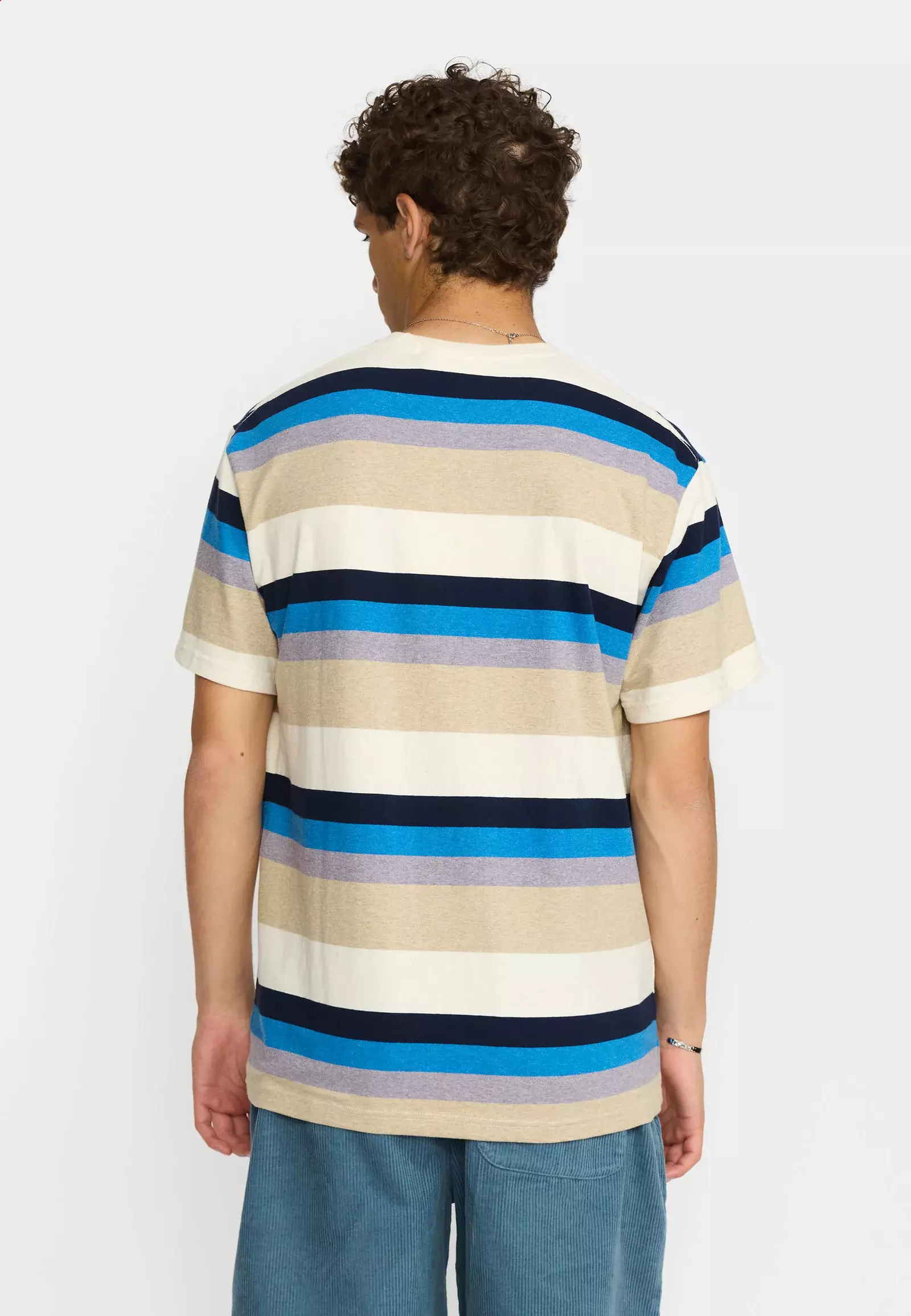 Revolution gestreiftes Loose T-shirt Herren blau